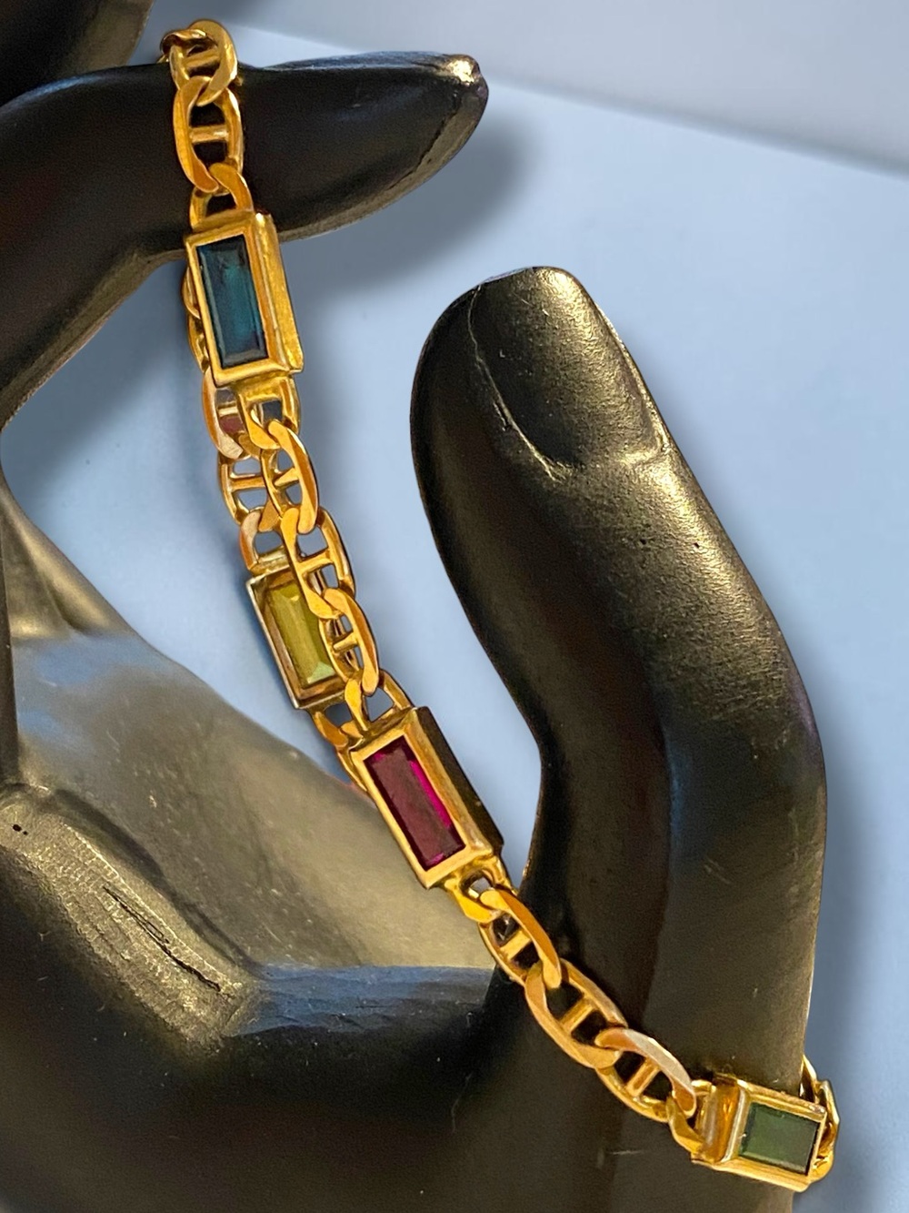 Estate 14K Italian Yellow Gold Multi-Color Gemstone Mariner Link 7.25” Bracelet! - Picture 2 of 16